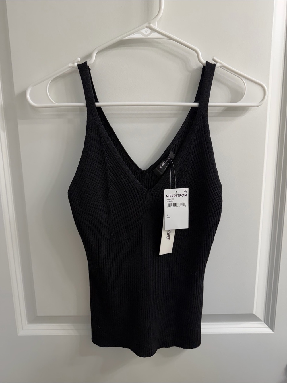 Nordstrom Black Ribbed V-Neck Tank Top